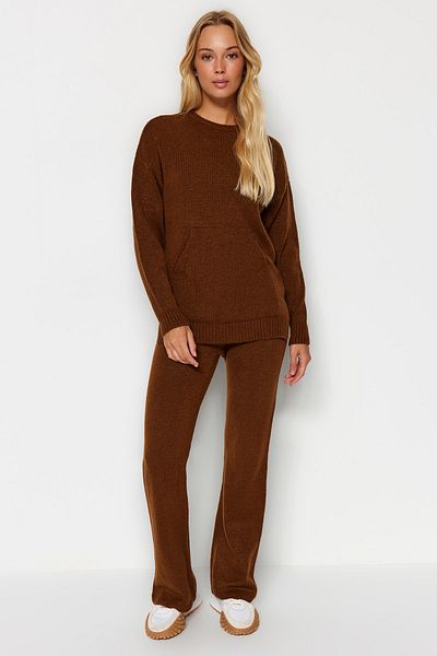 Trendyol Collection Barna, puha textúrájú alap kötöttáru felső és alsó készlet TWOAW24AU00100