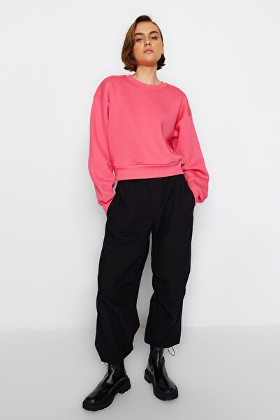 Trendyol Collection Fukszia Relaxed Fit Crop Basic Crew Neck, vastag belső polár kötött pulóver TWOAW24SW00147