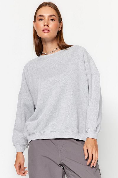 Trendyol Collection Šedá tenká pletená mikina s raglánovým rukávem v oversize