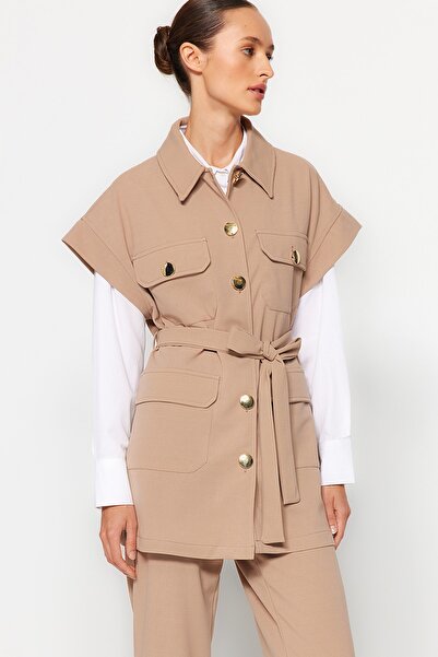 Trendyol Modest Mink arany gombos mellény-nadrág kötött alsó felső öltöny TCTAW22US0062