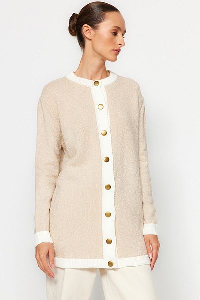 Trendyol Modest Трикотажна кремава жилетка - детайл с копчета, TCTAW24TH00073