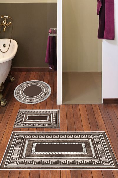 Alanur Home Eko Trend DJT Σετ 3 πλενόμενων αντιολισθητικών πατωμάτων μπάνιου 651M Μοντέρνος Καφές