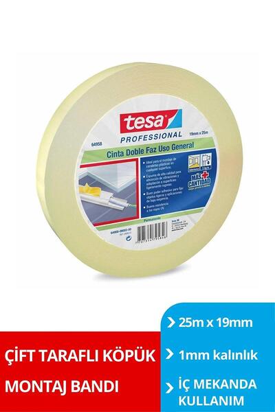 Tesa Genel Amaçlı Köpük Çift Taraflı Bant, 25m:19mm