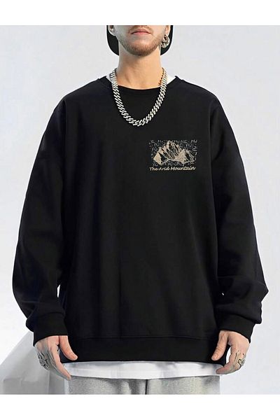 My Blog Unisex Black Arid Mountain Printed Oversize Sweatshirt