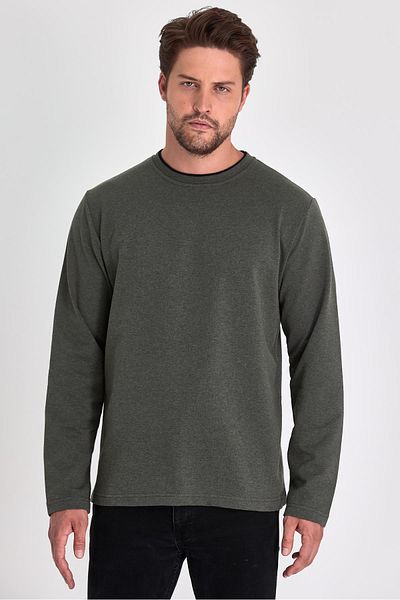 mmetalic Ανδρικό φούτερ Χακί Double Crew Neck Standard Relaxed Fit