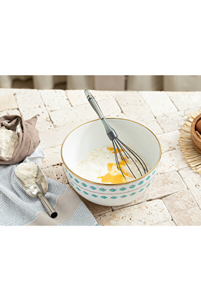 English Home 24 Cm White Exotic Art Enamel Mixing Bowl