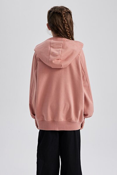 DeFacto Girl's Hooded Sleeve Printed Thick Sweatshirt A4810a823au