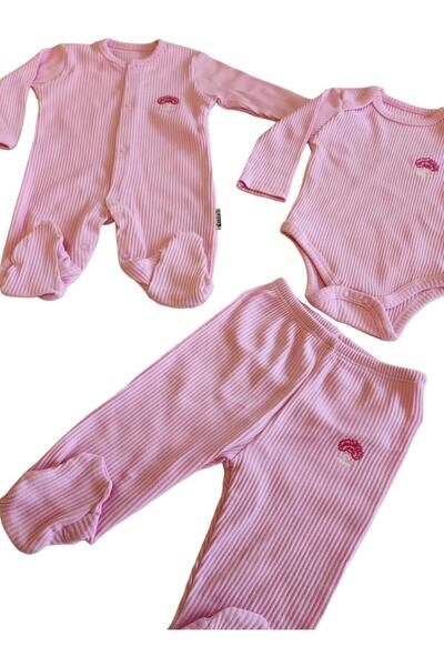 Necix's Kız Bebek Tulumlu Patikli Pantolonlu Çıtçıtlı Badili 3'lü Set