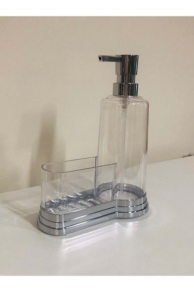 Romans Acrylic Liquid Soap Dispenser & Detergent Dispenser with Sponge Holder Silver