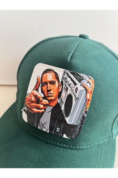 CosmoOutlet Eminem Illustrated Removable Logo Adjustable Unisex Emerald Green Hat