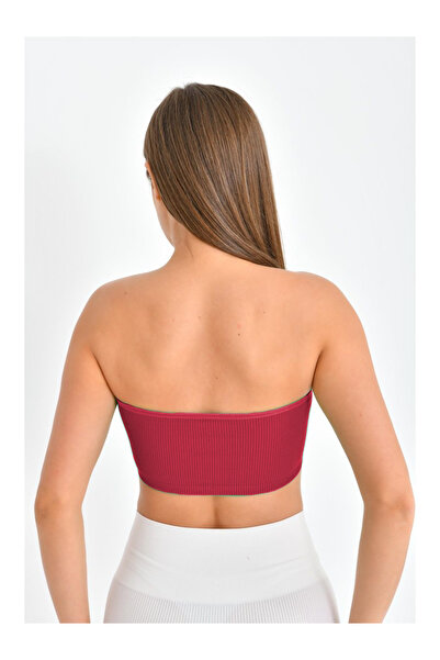 MİSTİRİK Palude Model Seamless Bondeo Crop Model Gathering Bondeo Strapless Claret Red Color