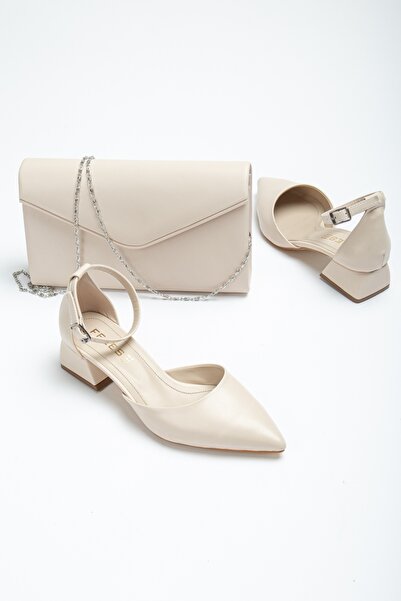 SOFT FASHION Kadın Bej Yeni Moda Şık Rahat Klasik Topuklu Ayakkabı Çanta Komb...