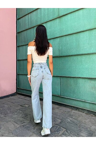 SHEVEGA Блакитні джинси з еластичним поясом і широкими штанинами