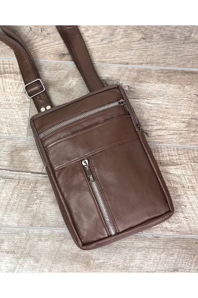 Deribag Чанта през рамо от естествена кожа, кафява, среден размер, 18*24*3 см