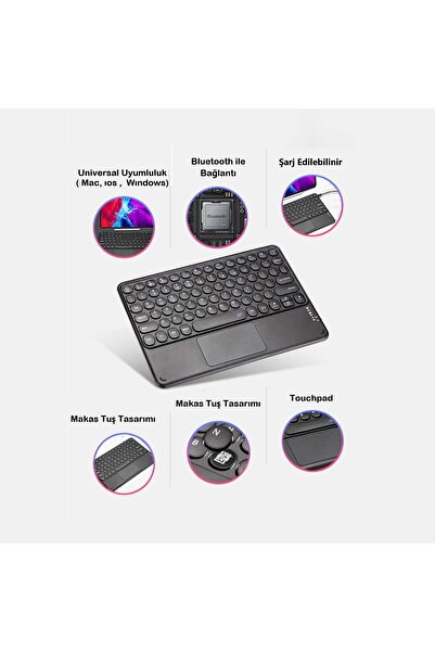 DUHALINE Honor Pad X9 11.6" Tablet İçin Uyumlu Şarjlı Touchpadli Yuvarlak Tuş RGB Bluetooth Klavye