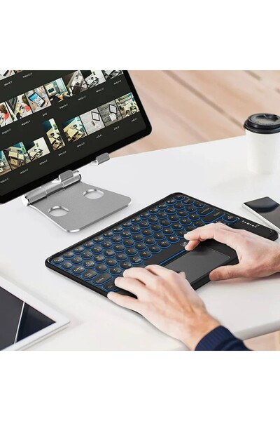 DUHALINE Apple iPad Mini 6. / 5. Nesil Tablet İçin Uyumlu Şarjlı Touchpadli Yuvarlak Tuş RGB Bluetooth Klavye
