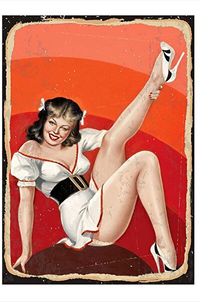 Bedeko Beyaz Elbiseli Pin Up Kızı Mdf Poster 50 Cm X 70 Cm
