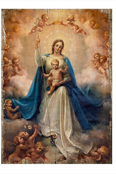 Bedeko Meryem Ana Melekler Ve İsa Dekoratif ahşap Tablo 25cm X 35cm