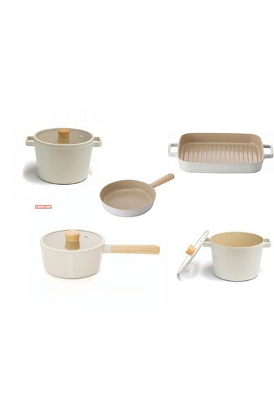 NEOFLAM Beige-22 Fika Cast Aluminum 8-Piece Cookware Set with Deep Pot