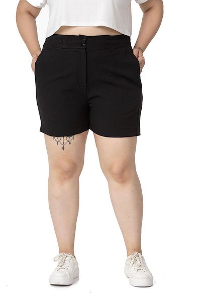 DISENTIS MODEST Plus Size Black Shorts with Elastic Waist and Back Pockets