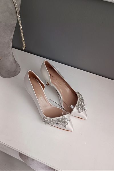 LA CALZATURE Sedef Satin Side Transparent Star Accesoriu 7cm Toc Stiletto Rochie De Seara Pantofi Dama