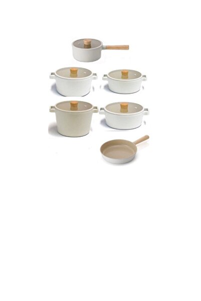 NEOFLAM Fika Aluminum Casting 11 Piece Beige Glass Lid Pot Pan Set 11Pcs
