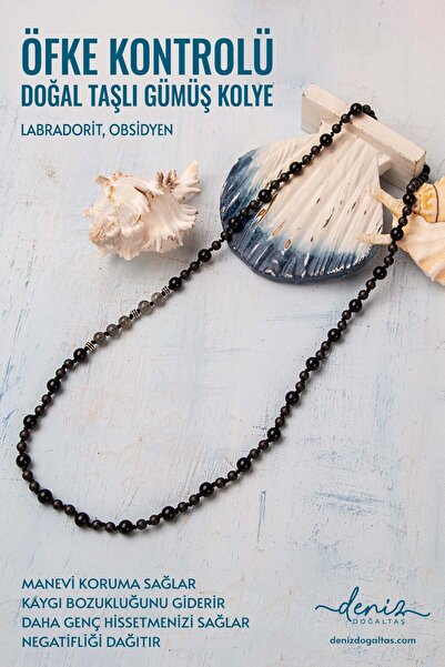 Deniz Doğal Taş Sertifikalı Öfke Kontrolü Doğal Taşlı Gümüş Kolye