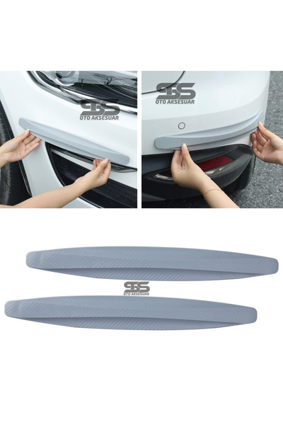 STS Oto Aksesuar Tampon Koruma Gri Karbon Kabartma Şerit Seti 2'li Tampon Koruyucu Şerit Her Araca Uyumludur