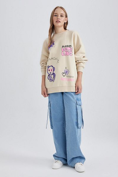 DeFacto Thick and Crew Neck Oversize Sweatshirt - A4755ax23wn