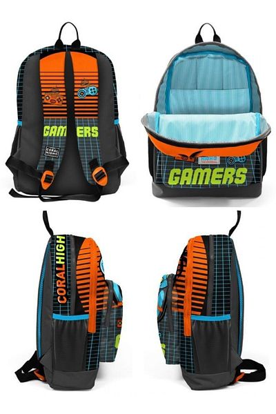 Coral High Set de 3 genți de școală cu model pentru copii, gri portocaliu, pentru băieți