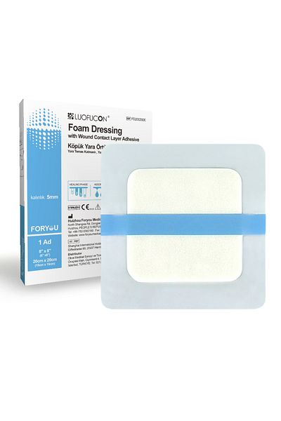 luofucon Foam Wound Cover Wound Contact Layer Adhesive Edge Dressing Waterproof 20x20cm 1 Piece
