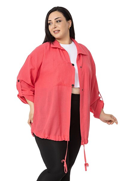 DISENTIS MODEST Μπουφάν φούξια μεγάλου μεγέθους με λεπτομέρεια στην τσέπη και διπλωμένα μανίκια