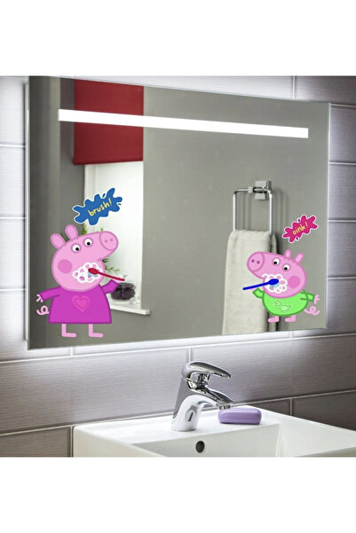 Think And Print Peppa Diş Fırçalıyor Bebek Çocuk Odası Banyo duvar Cam Sticker