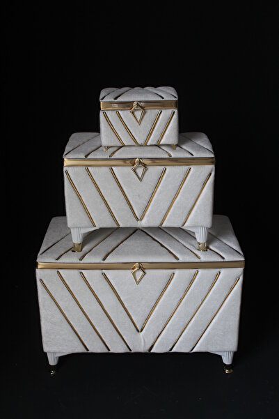 HUZUR ÇEYİZ V Dilimli Metalli 3'lü Çeyiz Sandığı