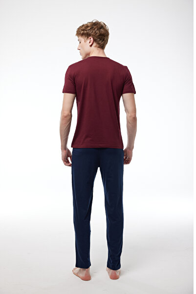 Malabadi Erkek Bordo 2 Li Takım V Yaka Yazlık Pijama Takımı 6021