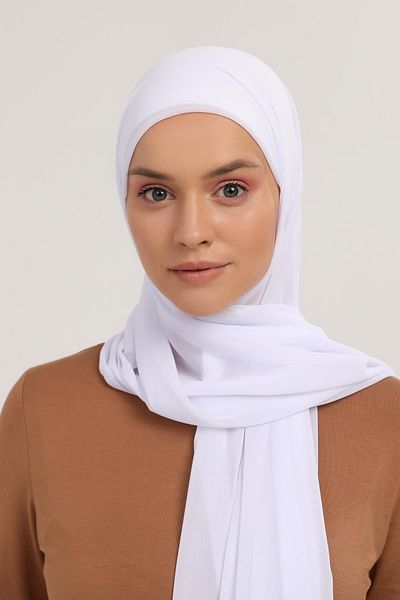 Altobeh Ready Practical Luxury Pipe Bonnet Chiffon Shawl White