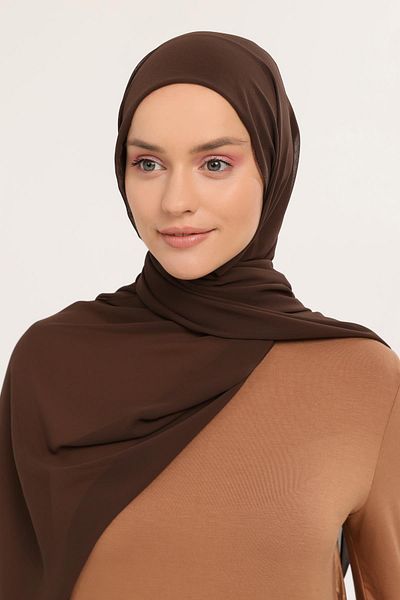 Altobeh Ready Practical Luxury Interlocking Elastic Boned Chiffon Shawl Brown