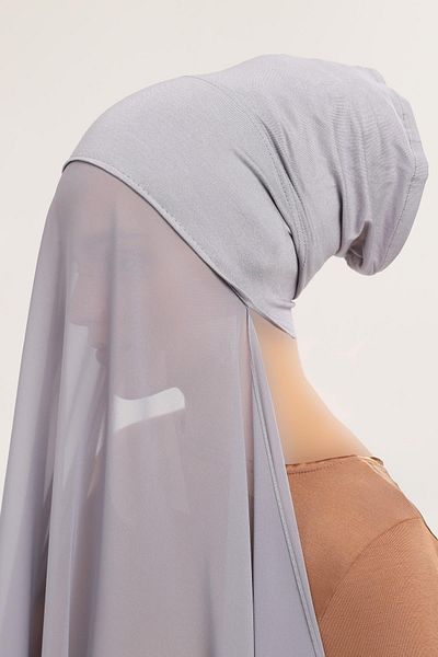Altobeh Ready Practical Luxury Pipe Bonnet Chiffon Shawl Gray