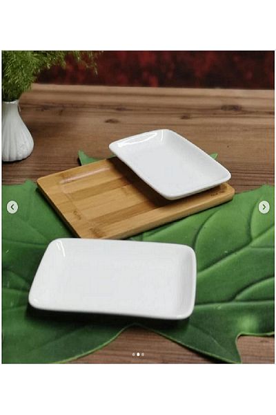 ACAR 2-Pack Porcelain Plate with Bamboo Tray