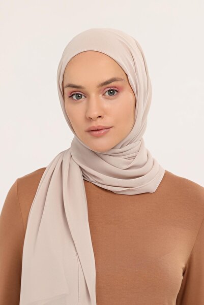 Altobeh Hazır Pratik Lüks Geçmeli Lastikli Boneli Şifon Şal Kum Beji