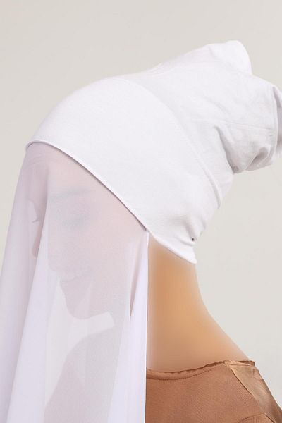 Altobeh Ready Practical Luxury Pipe Bonnet Chiffon Shawl White
