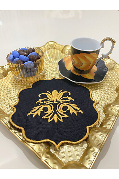 AYNAKIŞÇEYİZ Set de 6 șervețele și suporturi pentru prezentație din in, cu mo...