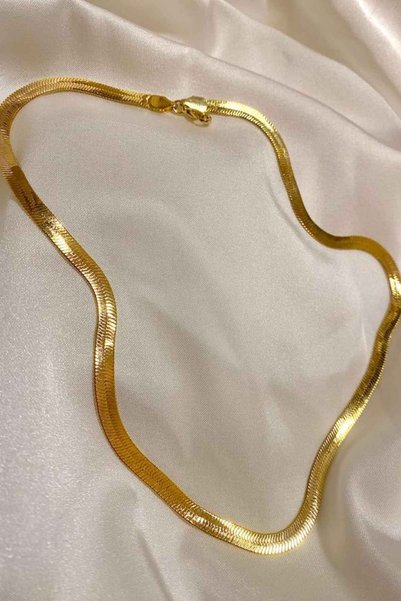 SAYAR İtalyan Ezme Zincir Kolye Gold Renk 22 Ayar Altın Kaplama Kadın Kolye