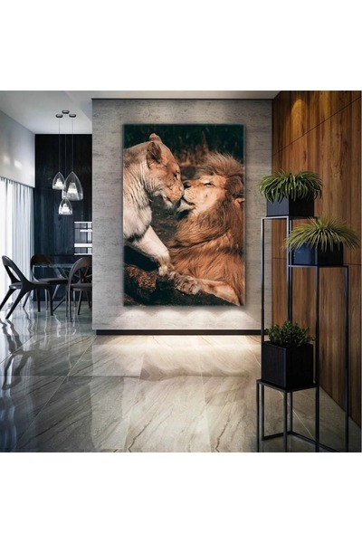 CANVASUM Ormanlar Kralı Aslan Ve Ailesi Doğa Love Hayvan Kanvas Tablo AR030179