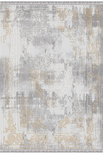 İpek Halı Blossom Serisi 13405 Gri Gold Salon Halısı