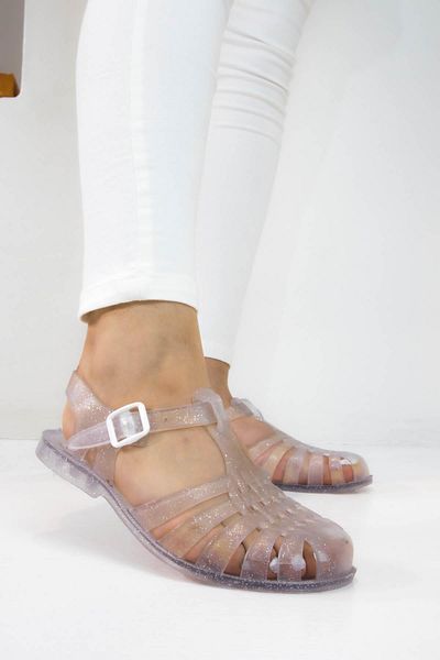 Moda Anna Pantofi de mare din plastic moale Sandale de damă cu sclipici transparente