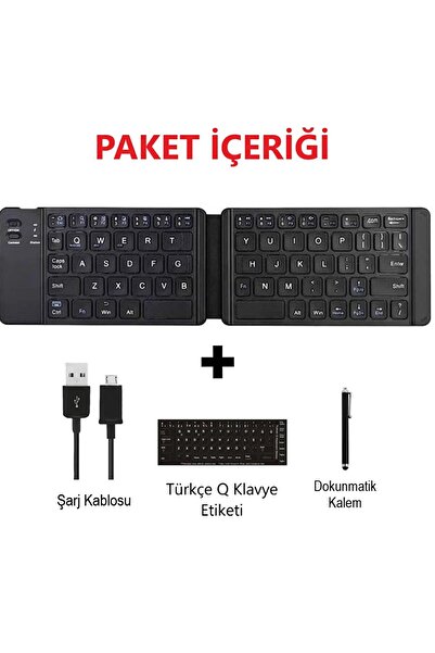 DUHALINE Galaxy Tab S9 11" Tablet Uyumlu Bluetooth Mini Katlanır Kablosuz Şarjlı Klavye + Dok. Kalem