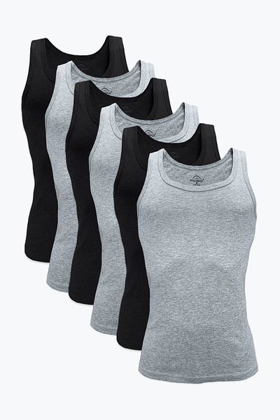 Malabadi Men's Black Gray 6 Pack 100% Cotton Rib Top 6M034-E