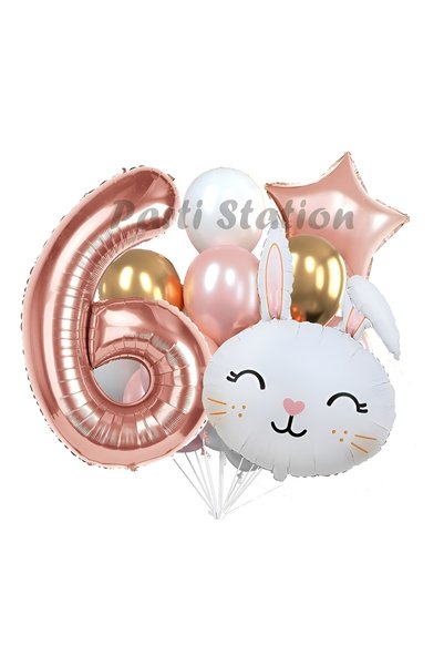 Parti Station Rabbit Bunny Theme 6Th Birthday Balloon Set, Easter, Cute Rabbi...
