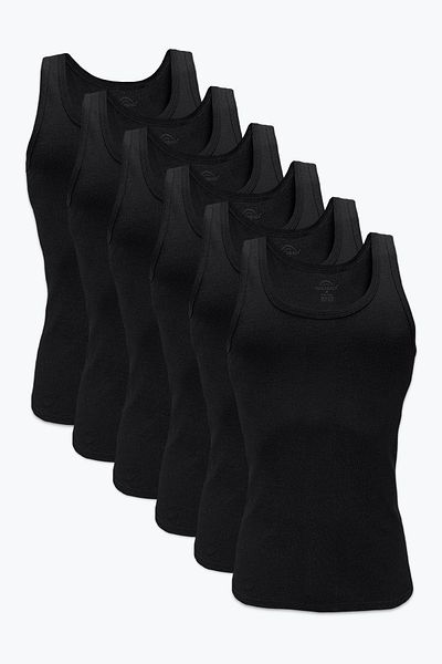 Malabadi Men's Black 6-Pack 100% Cotton Rib Tank Top 6M034-E